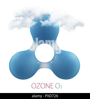 L'ozone O3 molécule 3d isolé sur blanc. Banque D'Images