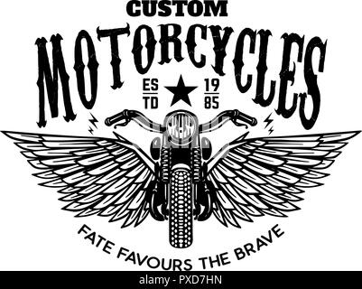 Motos sur mesure. Moto ailé sur fond blanc. L'élément de conception de logo, étiquette, emblème, signe, de l'affiche. Vector illustration Illustration de Vecteur