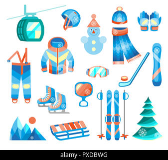 Sports d'hiver et fun télévision couleur icons set Banque D'Images