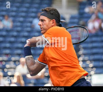 New York, NY - 29 août 2018 : Juan Martin del Potro, de retour de l'Argentine au cours de balle US Open 2018 2ème tour match contre Denis Kudla des USA à l'USTA Billie Jean King National Tennis Center Banque D'Images