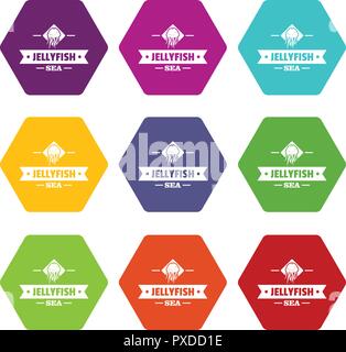 Mer méduses icons set 9 vector Illustration de Vecteur