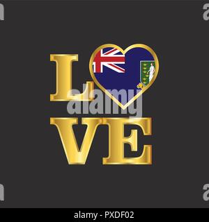 Amour typographie Iles Vierges UK flag vector design lettrage d'Or Illustration de Vecteur