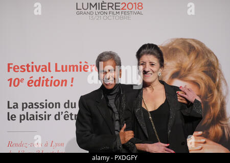 Lyon, France, 19 octobre 2018 : réalisateur algérien Rachid Bouchareb et comédienne algérienne Biyouna sont vus à Lyon (Centre-est de la France) Banque D'Images