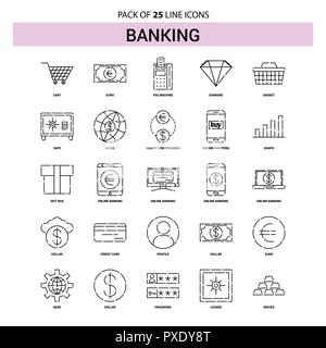 L'icône de la ligne bancaire Set - 25 Style contour en pointillé Illustration de Vecteur