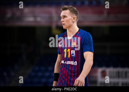 21 octobre 2018, Palau Blaugrana, Barcelone, Espagne, Liga ASOBAL handball ; FC Barcelona contre BM Sinfin de Lassa ; Lasse Andersson, du FC Barcelone Banque D'Images