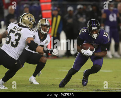 Baltimore, USA. 21 Oct 2018. Baltimore Ravens WR Michael Crabtree (15) en action contre les New Orleans Saints au M&T Bank Stadium à Baltimore, MD Le 21 octobre 2018. Photo/ Mike Buscher/Cal Sport Media Credit : Cal Sport Media/Alamy Live News Banque D'Images