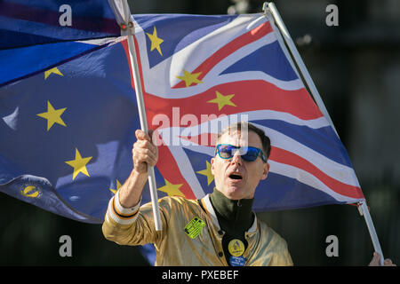 London UK. 22 octobre 2018. Les manifestants de l'Europe Pro (SODEM) Stand de Défi Mouvement Européen qui a été lancé par Steve Bray en 2017 poursuivre leur protestation devant le Parlement en tant que PM Theresa peut faire face à une possible rébellion et d'un vote de non confiance sur Brexit les négociations et un défi de leadership Crédit : amer ghazzal/Alamy Live News Crédit : amer ghazzal/Alamy Live News Banque D'Images