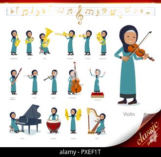 Un ensemble de vieilles femmes portant le hijab sur musique classique.Il y a des mesures à jouer de divers instruments, tels que les instruments à cordes et à vent ins Illustration de Vecteur