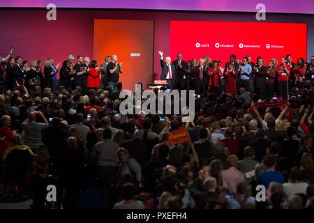 © Chris Bull. 26/9/18 Liverpool , Royaume-Uni. La conférence du Parti travailliste aujourd'hui (mercredi 26 Septeber 2018). Chef du parti travailliste le discours de Jeremy Corbyn. Crédit photo : CHRIS BULL Banque D'Images