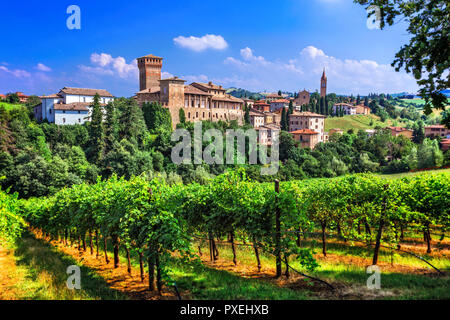 Belle vue,village Levizzano avec vignes et vieux château,Emilia Romagna,Italie. Banque D'Images