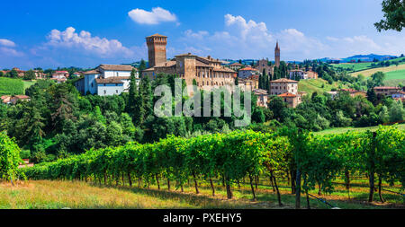 Belle vue,village Levizzano avec vignes et vieux château,Emilia Romagna,Italie. Banque D'Images