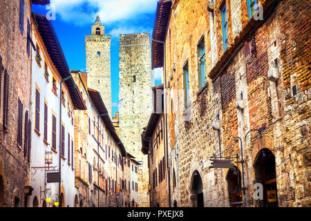 Vieilles rues du village,italien,San Gimignano Sienne,Toscane,Italie. Banque D'Images