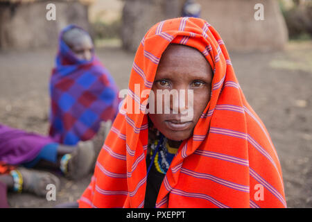 Village massaï au cratère du Ngorongoro en Tanzanie Banque D'Images