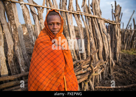 Village massaï au cratère du Ngorongoro en Tanzanie Banque D'Images