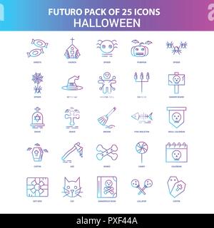 25 bleu et rose Futuro Halloween Icon Pack Illustration de Vecteur