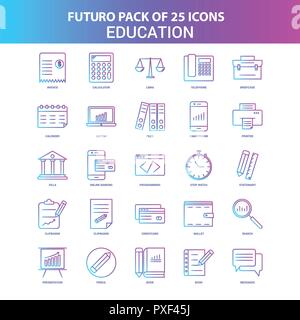 Bleu et rose 25 Éducation Futuro Icon Pack Illustration de Vecteur