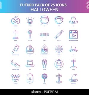 25 bleu et rose Futuro Halloween Icon Pack Illustration de Vecteur