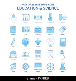 L'éducation et de la science ton bleu Icon Pack - 25 sets d'icônes Illustration de Vecteur