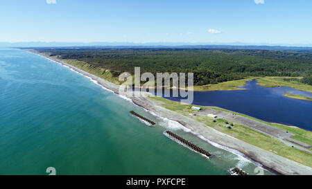 Photographie aérienne du lac de Chobushi, Hokkaido, Japon Banque D'Images