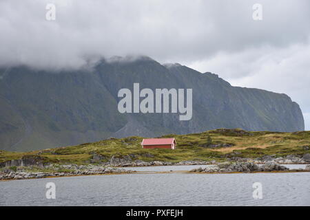 Straße, Weg, Stieglerweg 7, Dorf, Wiese, Fähranleger Borgvåg Fähre,,, Borgvågveien Vestvagøya, ruine,, Haus, Kiefer, Stieglerweg 7 Banque D'Images