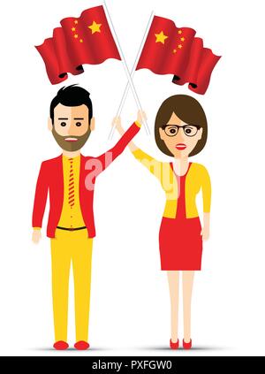 De brandir le drapeau de la Chine l'homme et la femme Illustration de Vecteur