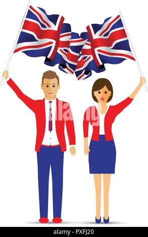 L'homme et la femme brandissant le drapeau britannique Illustration de Vecteur