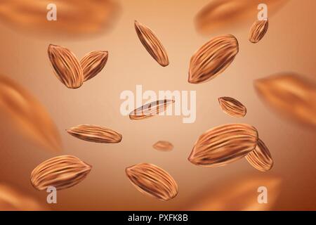 Arrière-plan de vol réaliste les amandes. Modèle avec des amandes pour la conception d'emballages. vector illustration Illustration de Vecteur