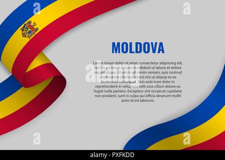 Forme un ruban ou une bannière avec pavillon de la Moldova. Modèle pour la conception de l'affiche Illustration de Vecteur