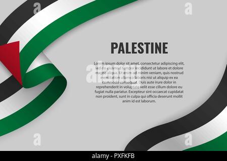 Forme un ruban ou une bannière avec drapeau de la Palestine. Modèle pour la conception de l'affiche Illustration de Vecteur