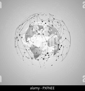 Abstract Concept Internet. La carte du monde et de visualisation polygonale Plexus Structure de réseau. Vector illustration Illustration de Vecteur