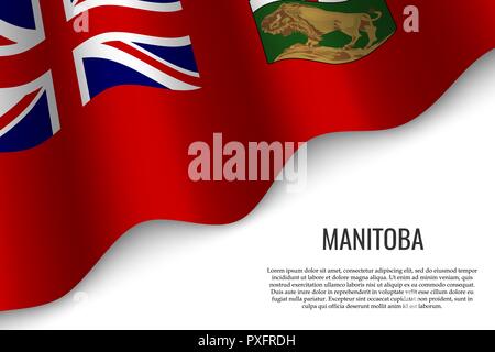 Waving Flag du Manitoba est une région du Canada sur fond transparent. Modèle pour une bannière ou un poster. Illustration de Vecteur