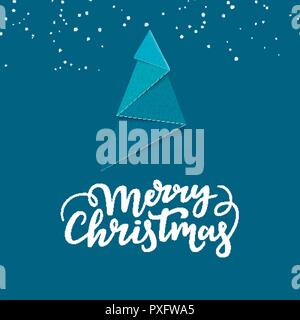 Carte de vœux de Noël avec lettrage. Arrière-plan de saison d'hiver avec nouvel an des arbres et de la neige Illustration de Vecteur