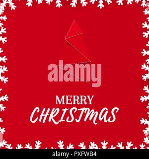 Carte de vœux de Noël rouge avec du papier Nouvel An des arbres et snowflake border Illustration de Vecteur