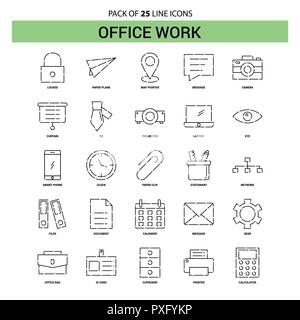 L'icône de la ligne du travail de bureau Set - 25 Style contour en pointillé Illustration de Vecteur