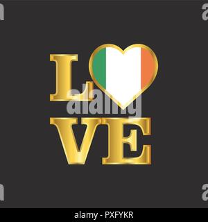 Drapeau Irlande amour typographie vecteur design lettrage d'Or Illustration de Vecteur