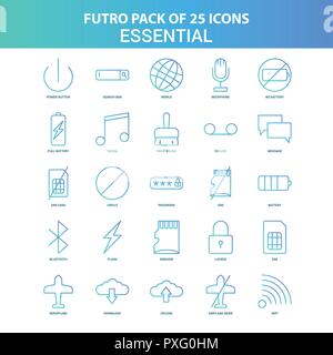 25 Vert et Bleu Futuro Icon Pack essentiel Illustration de Vecteur