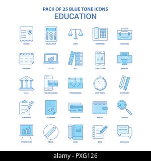 Ton bleu éducation Icon Pack - 25 sets d'icônes Illustration de Vecteur