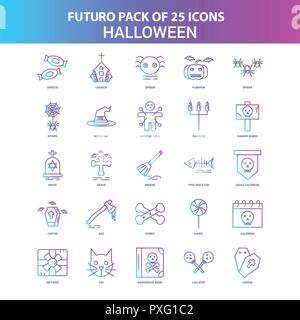 25 bleu et rose Futuro Halloween Icon Pack Illustration de Vecteur