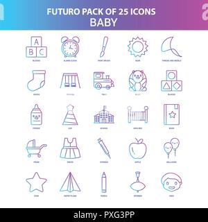 25 bleu et rose Bébé Futuro Icon Pack Illustration de Vecteur