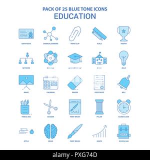 Ton bleu éducation Icon Pack - 25 sets d'icônes Illustration de Vecteur