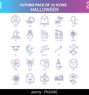 25 bleu et rose Futuro Halloween Icon Pack Illustration de Vecteur