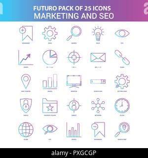 25 bleu et rose Futuro et Marketing SEO Icon Pack Illustration de Vecteur