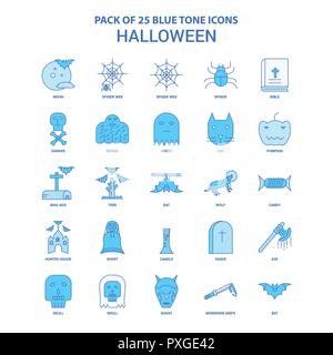 Ton bleu Halloween Icon Pack - 25 sets d'icônes Illustration de Vecteur