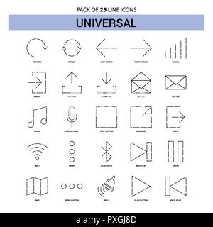 L'icône de la ligne universelle Set - 25 Style contour en pointillé Illustration de Vecteur