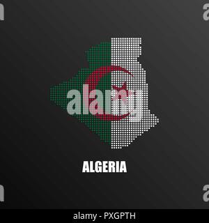 Illustration Vecteur de résumé carte demi-teinte de l'Algérie a fait de pixels carrés avec les couleurs du drapeau national algérien pour votre graphique et web design Illustration de Vecteur