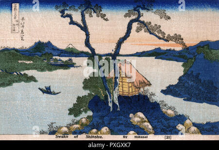 Lac Suwa dans la province de Shinano par Katsushika Hokusai Banque D'Images