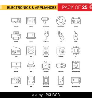 Les appareils de l'électronique et de l'icône de la ligne noire - 25 Business Icon Set Contour Illustration de Vecteur