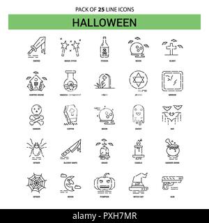 Ligne Halloween Icon Set - 25 Style contour en pointillé Illustration de Vecteur