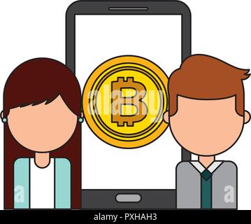 Les gens d'affaires business tech fin bitcoin mobile vector illustration Illustration de Vecteur