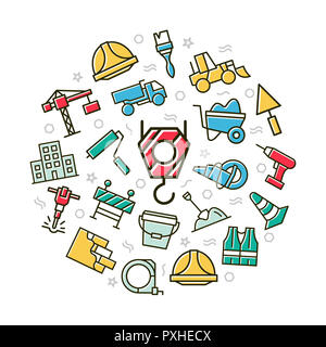Construction de couleur des icônes en cercle concept design. L'illustration pour des présentations sur fond blanc Banque D'Images